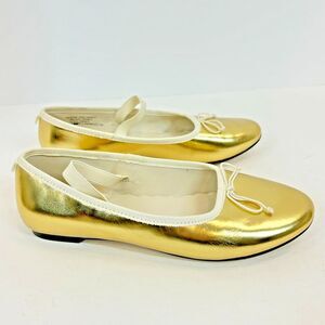 J.Crew Girls Ballet Shoes K4 Gold Metallic Strappy Mary‎ Jane Wedding Party NWT